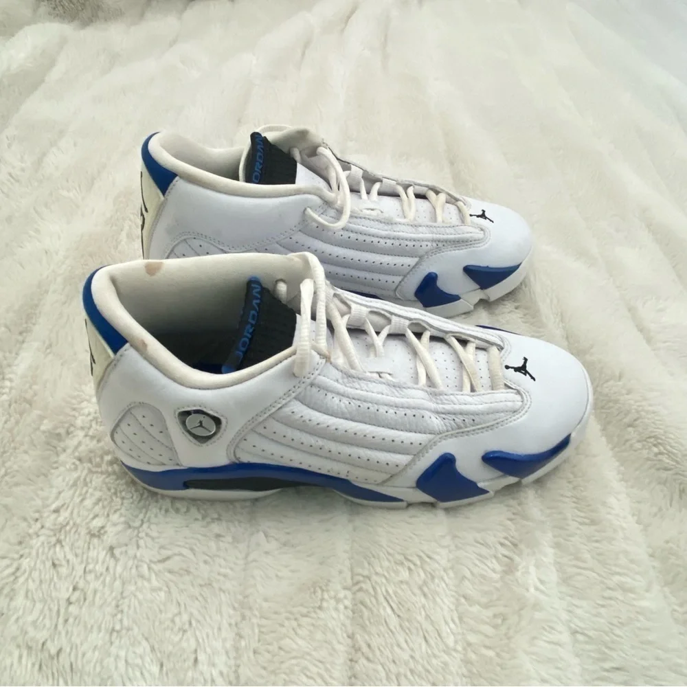 Jordan 14 Retro White Hyper Royal Sneakers Shoes GS Size 7Y